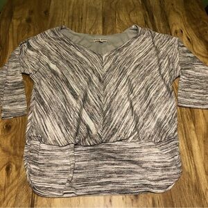 Knox Rose Grey Stripe V Neck Stretch 3/4 Sleeve Ruched Side Top Womens Size XL